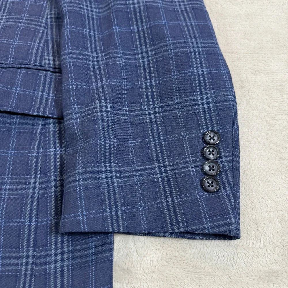 Pronto Uomo Platinum Mens 50R Blue Plaid Wool Blazer Sport Coat Casual Preppy